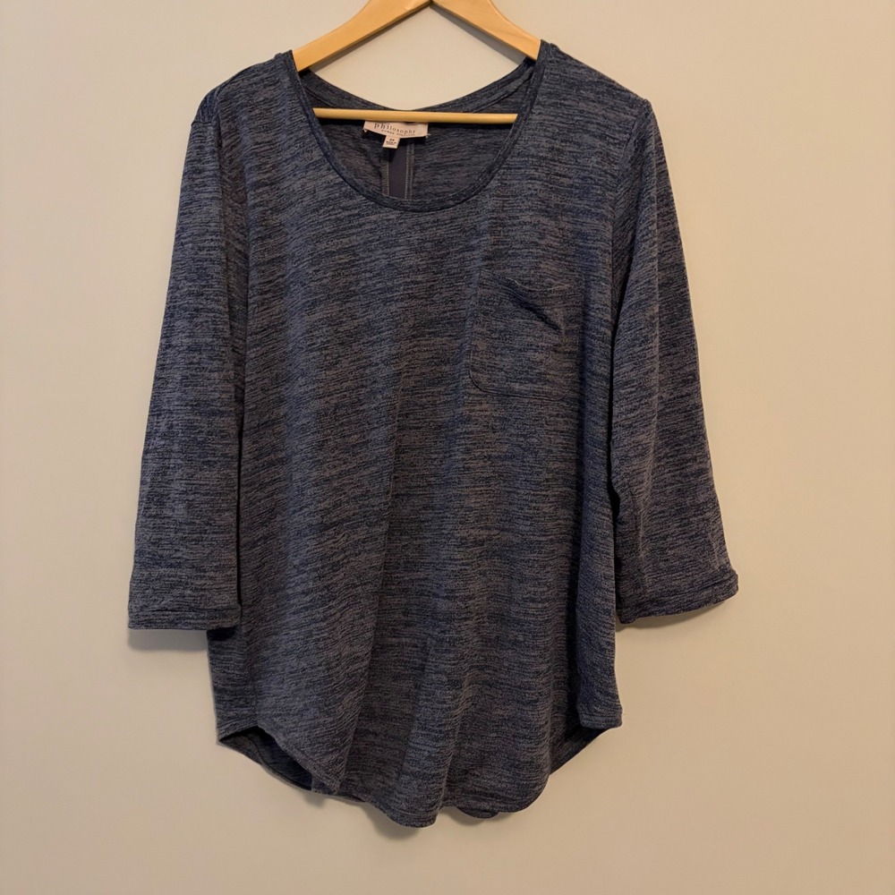 Philosophy Republic Clothing Blue Heather 3/4 Sleeve Pocket Top Plus Size 2X